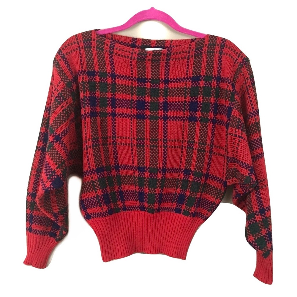 Vintage 80's 90's Plaid Dolman Sleeve Sweater